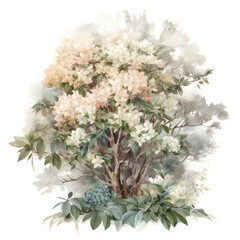 Watercolor illustration of spring tree, isolated on white background. Generative AI