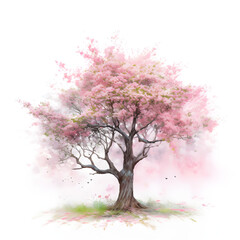 Watercolor illustration of sakura tree, isolated on white background. Generative AI