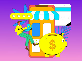 Festive Shopping E-Commerce Online Shopping People Flat Vector Concept Operation Hand Drawn Illustration
