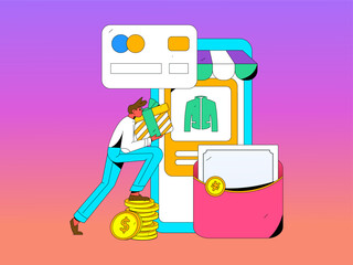 Festive Shopping E-Commerce Online Shopping People Flat Vector Concept Operation Hand Drawn Illustration
