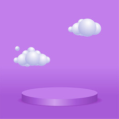Scene with Violet Podium Platform Stage Product and White Clouds for Promotion, Marketing and Advertising. Vector illustration