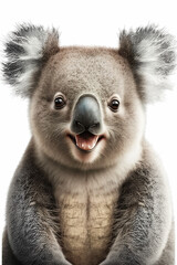 AI generated  illustration of happy smiling koala bear on white background