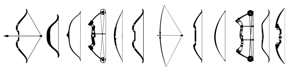 Bow icon vector set. archer illustration sign collection. archery symbol. bowman logo. - obrazy, fototapety, plakaty