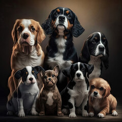 ai generated illustration group shot of dogs well lit
