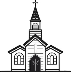 Church black linear sketch isolated on white background. Vector illustration