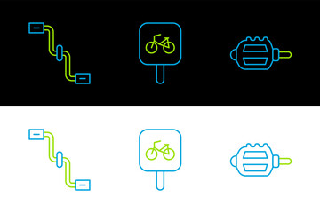 Set line Bicycle pedal, pedals and parking icon. Vector