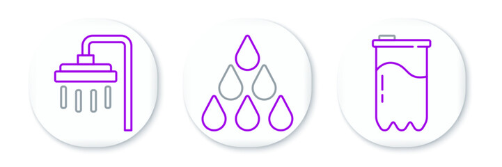 Obraz premium Set line Water filter cartridge, Shower and drop icon. Vector