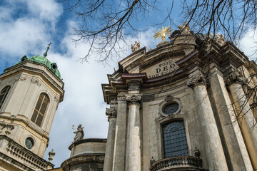 Fototapeta na wymiar Lviv, Ukraine - March 2023: Lviv, Ukraine - March 2023: Church of the Blessed Eucharist (former Dominican convent church).