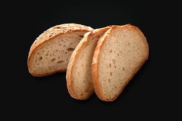 Sliced bread. Slices of bread on a black background. Healthy food concept