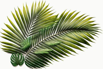 Obraz premium close-up of a vibrant green palm leaf isolated on a white background. Generative AI