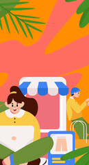 Festive Shopping E-Commerce Online Shopping People Flat Vector Concept Operation Hand Drawn Illustration
