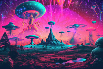 Fototapeta na wymiar Cosmic Convergence: UFO Space Collage, ai