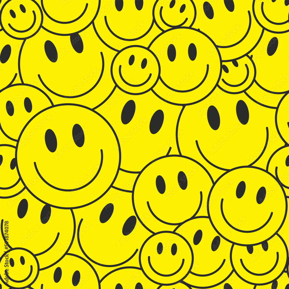 Poster cool smile seamless pattern vector illustration. trendy acid rave texture. pop art backdrop. y2k fun
