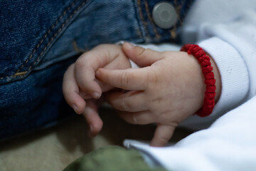 Closeup portrait of a cute Caucasian babies' hands