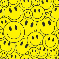 Cool Smile Seamless Pattern Vector illustration. Trendy Acid Rave Texture. Pop Art Backdrop. Y2k Funny Background.