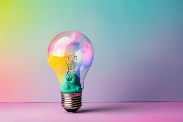 Colorful bulb lamp. Light bulb with colorful paint and splashes isolated on a colored background. Colours of life. Generative AI