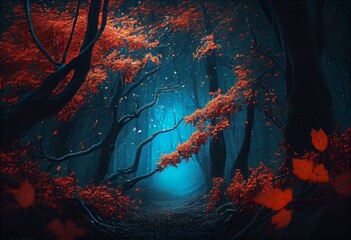 Fototapeta na wymiar a gloomy autumn forest in a fantasy world. Generative AI