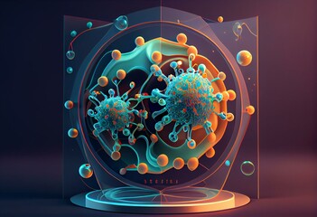3D medical banner design with abstract virus cells - Covid 19. Generative AI