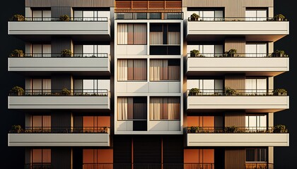Wohnblock mit Balkons in einer modernen Stadt. Monotone Umgebung aus Beton Wohnungen. Wohnungsmangel und Wohnraum schaffen. Generativ KI