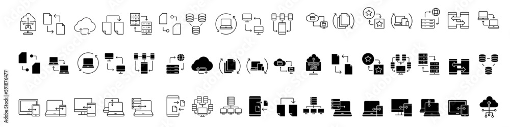Poster data exchange icon vector set. data transfer illustration sign collection. data conversion symbol or