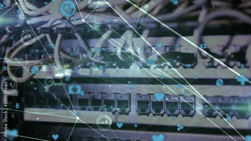 Poster animation of networks of connections and data processing over computer server