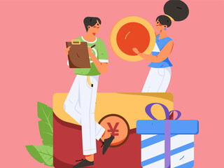 Festive Shopping E-Commerce Online Shopping People Flat Vector Concept Operation Hand Drawn Illustration
