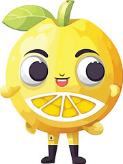 cute chibi lemon smiley character, vector art