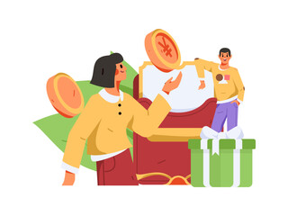 Festive Shopping E-Commerce Online Shopping People Flat Vector Concept Operation Hand Drawn Illustration
