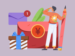 Festive Shopping E-Commerce Online Shopping People Flat Vector Concept Operation Hand Drawn Illustration
