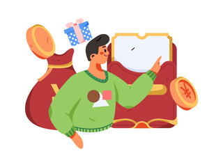 Festive Shopping E-Commerce Online Shopping People Flat Vector Concept Operation Hand Drawn Illustration
