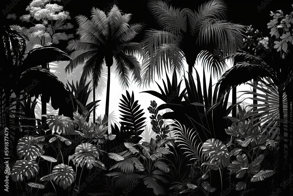 Poster monochromatic forest with a variety of trees and foliage. generative ai