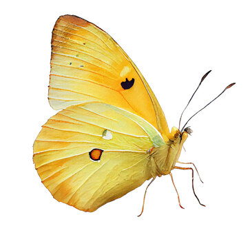 Orange sulphur buterfly. Watercolor with transparent background. Generative AI
