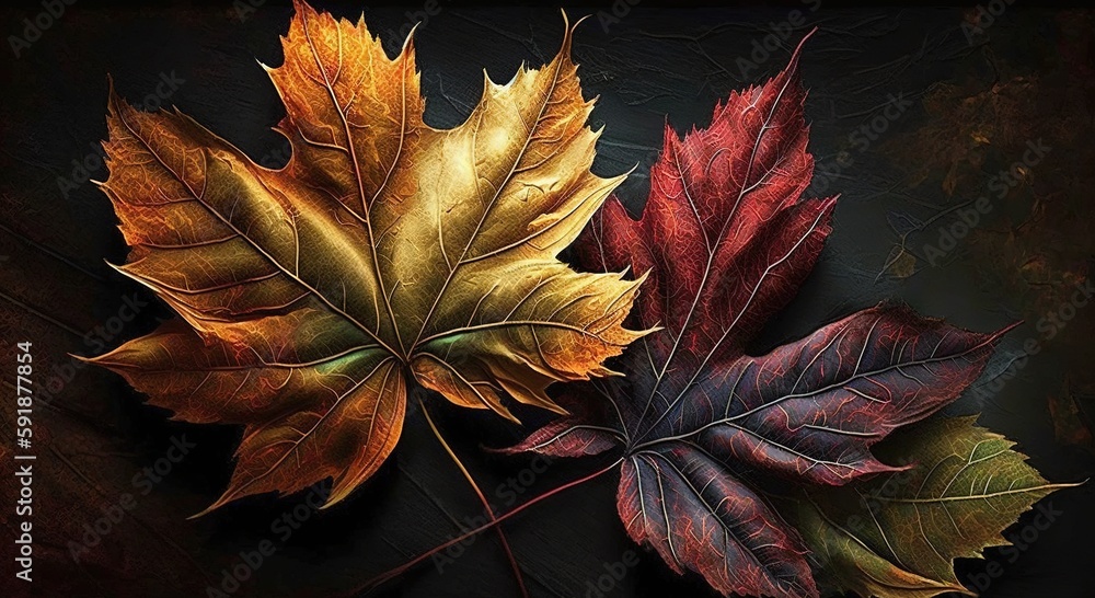Poster amazingly textured maple leaves in the fall generative ai
