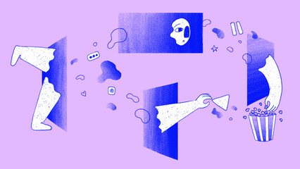 Hand drawn illustration about screens and media