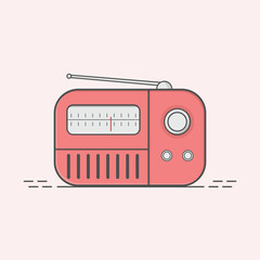 pink red vintage retro radio flat colored icon 90s 80s memories nostalgia retro tech fm am music