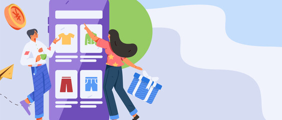Festive Shopping E-Commerce Online Shopping People Flat Vector Concept Operation Hand Drawn Illustration
