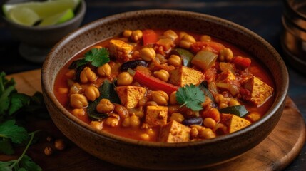 A Bowl Of Vegetable Curry With Tofu And Coconut Milk. Generative AI