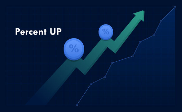 Concept of growing percentage up. Arrow up and rising graph as concept of interest rate growth, price increase, trader profit, financial success and business goal. Infographic design element