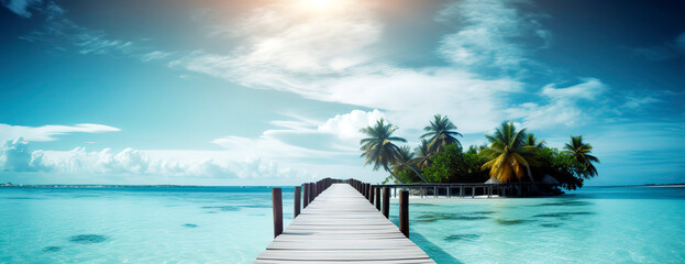 Pier in a tropical island paradise in beautiful clear water.