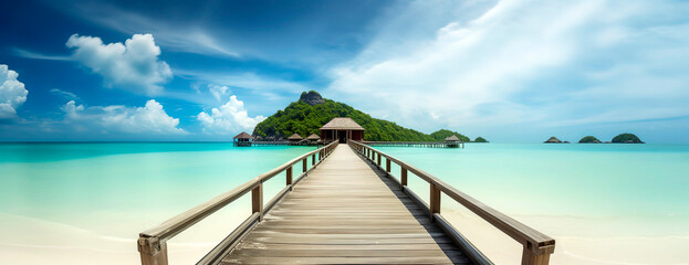 Pier in a tropical island paradise in beautiful clear water.