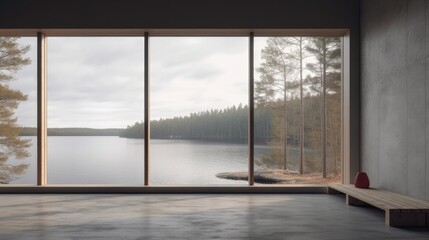 A Minimalistic Picture Of A Large Window With A View Of Nature No Window Frame. Generative AI
