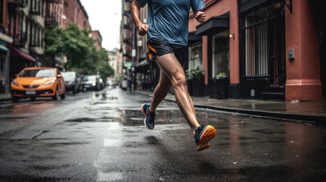 A Jogger Running On A City Sidewalk. Generative AI