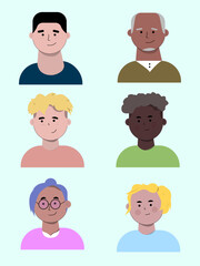 Vector of a set of different person portraits on a blue background