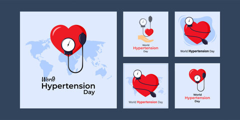 Vector illustration of World Hypertension Day social media story feed set mockup template