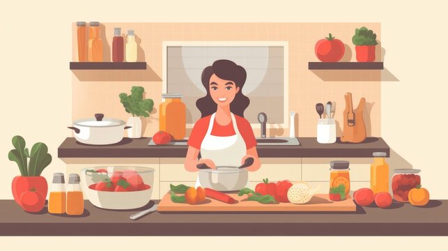 A Simple Image Of A Person Cooking A Healthy Meal With Minimal Detail And Emphasis On The Food. Generative AI