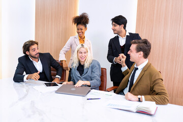 Employee on job corporate Business colleagues around the table making strong business team