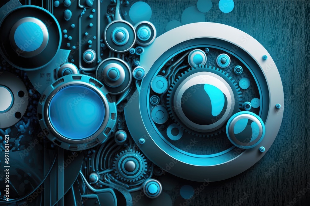 Poster blue abstract background with circles and bubbles. generative ai
