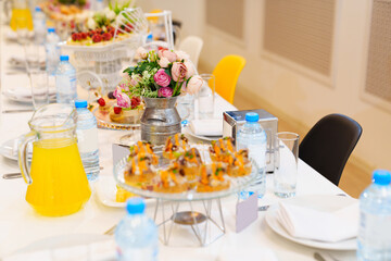 a large table served for the holiday. catering.