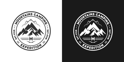 Mountains camping icon. Vector illustration.