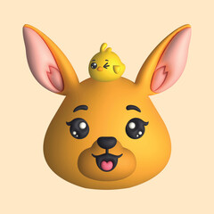 3D Render Happy Cute Kangaroo Head with Chick (Vector)